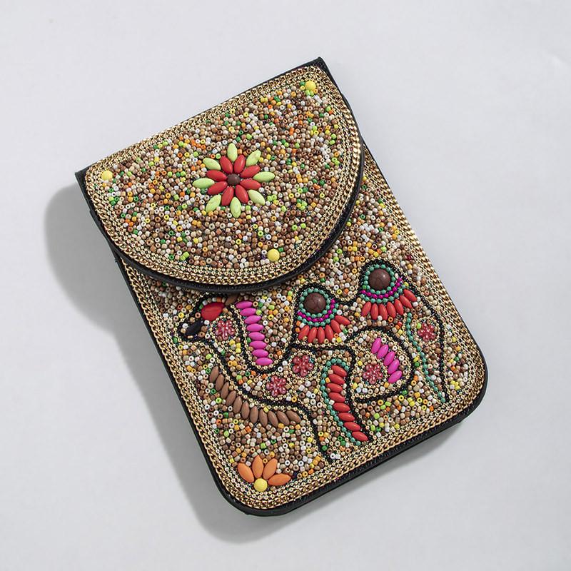Bohemian Theme Pu Handbag With Magnetic Flap And Floral Accents For Daily Outings