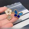 Blue Butterfly Ring 18k Rose Gold Flower Clover Light Luxury