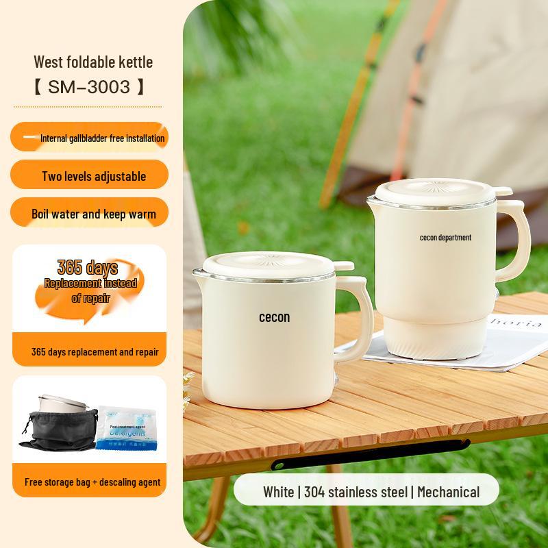 Compact Foldable Electric Travel Kettle - Portable, Insulated Mini Stainless Steel Boiling Cup
