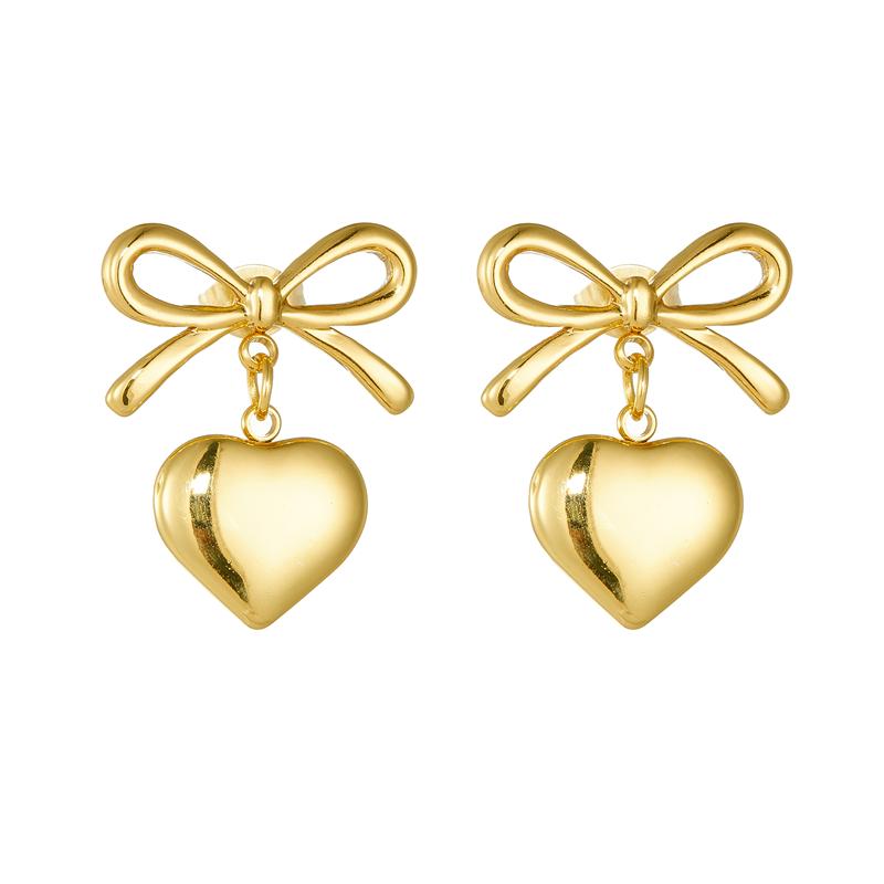 DIEYURO 316L Stainless Steel Gold Bow Heart Earrings For Womans New Fashion Exquisite Ear Accessories Jewelry Party Gifts