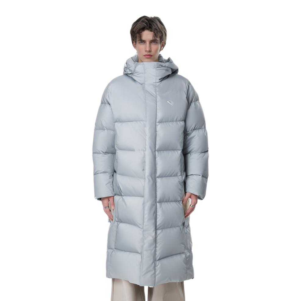Anta Sports Lifestyle Series Solid Color Zipper Hooded Comfortable Breathable Long Warm Down Jacket Men Outerwear Gray Silver 452440207-1