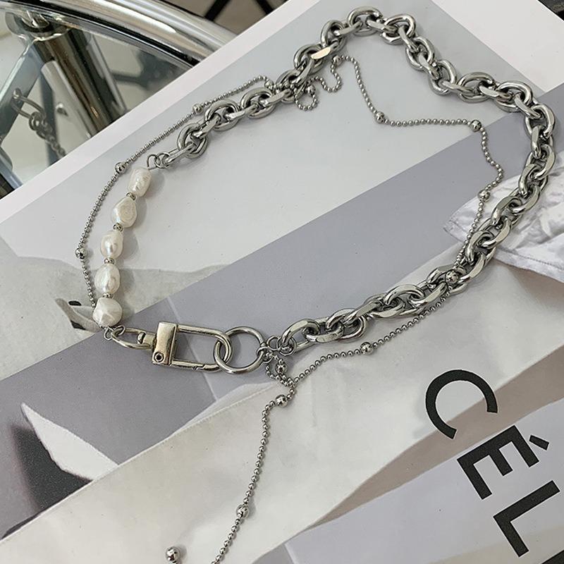 Street Hip Hop Punk Style Splicing Pearl Necklace Female Niche Design Sense Versatile Dancing Collarbone Chain