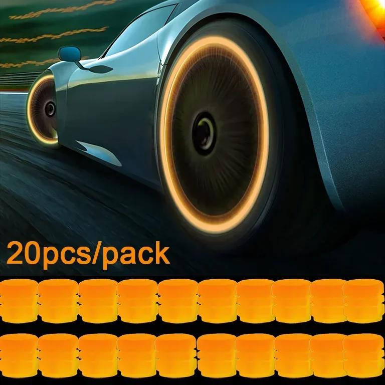 20PCS Luminous Tire Valve Caps Motorcycle Bike Wheel Nozzle Dustproof Tyre Valve Stem Fluorescent Night Glowing Car Decor