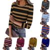 Women's Casual Fashion Round Neck Striped Print Three-Quarter Sleeve Ribbed Top