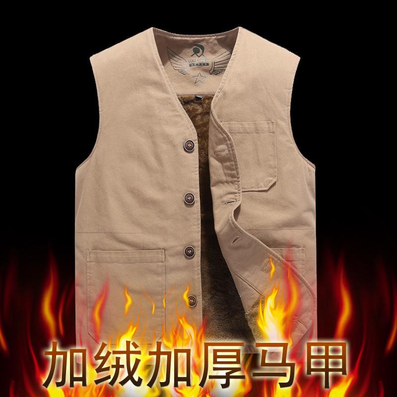 Spring and autumn middle-aged and elderly vest men's pure cotton dad's sleeveless vest large size vest velvet vest men's clothing 9802