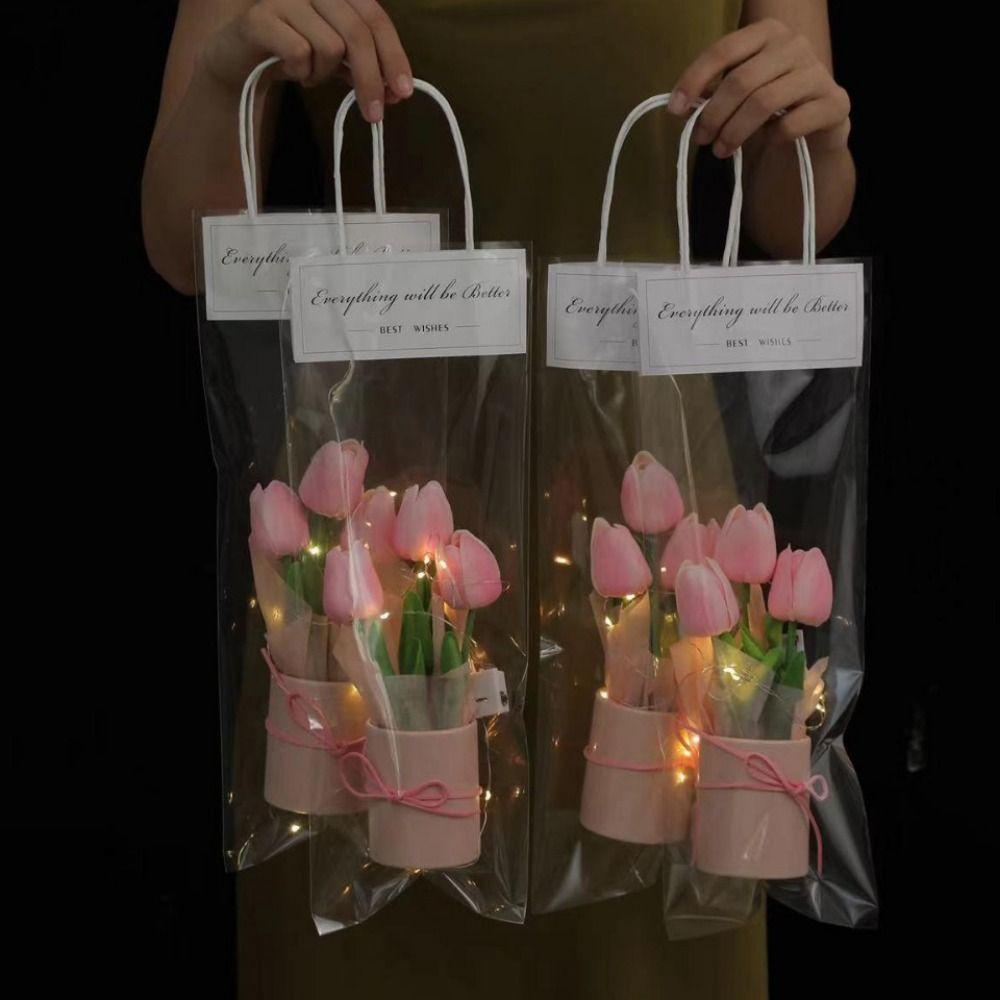 Simulation Tulip Flower PU Tulip Bucket Bouquet Artificial Tulip Bouquet Mother's Day