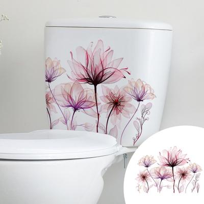 Adesivo per WC con fiore rosa, rimovibile, autoadesivo, impermeabile, in PVC, per soggiorno, arte della parete, bagno, coperchio della toilette