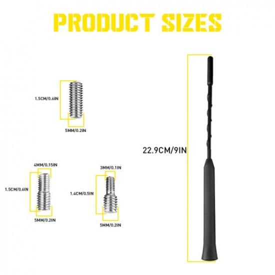 9" Inch Antenna Mast Black Power Rod Radio AM/FM w/ Screws Universal Replacement