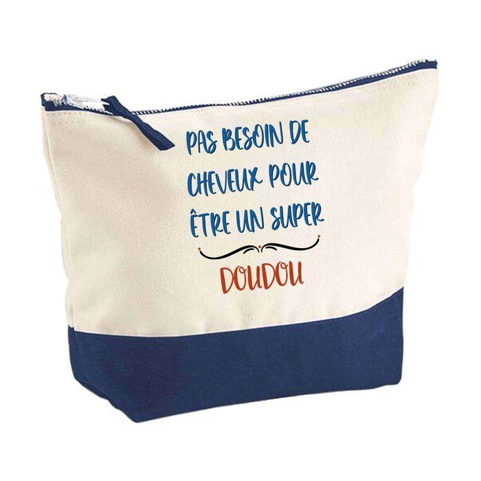 Trousse de maquillage - PLANETEE - Doudou pas besoin de Cheveux (fond bleu) - Grand format - Coton - Impression HD