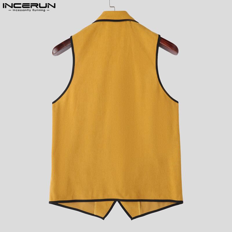 INCERUN Fashion Men Lapel Neck Sleeveless Stitching Buttons Casual Slim Thin Waistcoat Tops