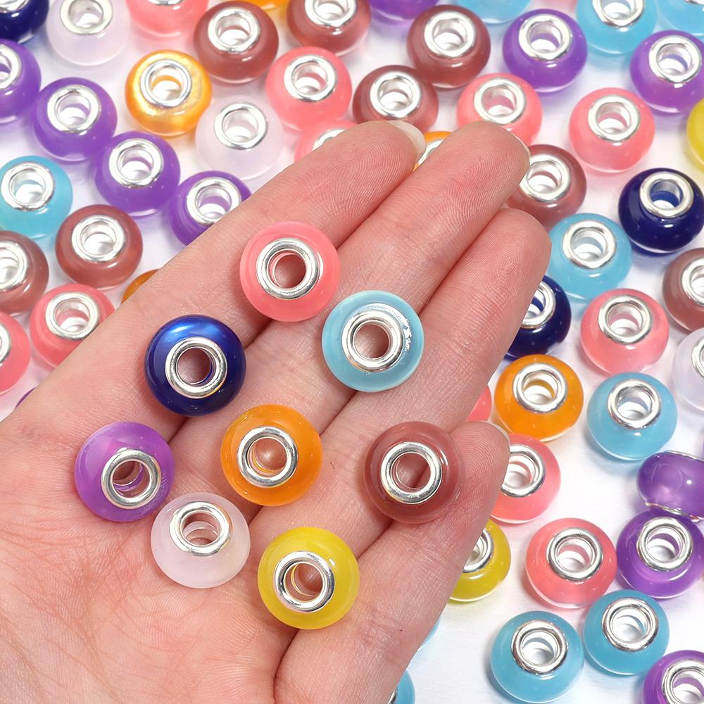 20Pcs Resin Round Large Hole Beads Imitation Cat Eye Stone Glossy Loose Beads for Jewelry Making Findings DIY Bracelet Necklace