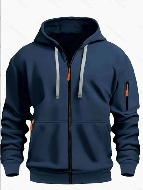 Europäischer Herren-Fleece-Kapuzenpullover Cardigan - Herbst/Winter Lässiger Sportstil, Kapuzenjacke Dick