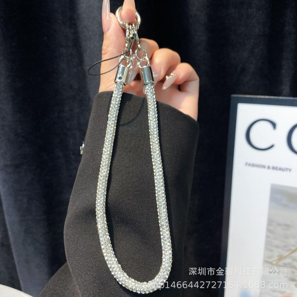 Light Luxury Phone Lanyard New Simple Rhinestone Double Buckle Phone Pendant Keychain Anti-Lost Rope Fashion Hanging Chain Wholesale