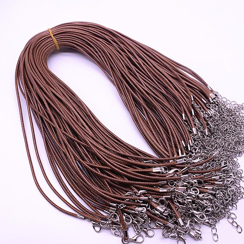 New 5pcs 2mm Leather Cord Wax Rope Chain Necklace Extender Chain Lobster Clasp DIY Jewelry Accessories
