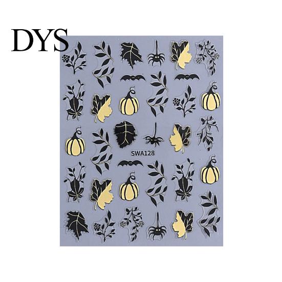 Halloween Nail Accessories Pumpkin Art Stickers, Spider Web Plants Leaves Manicure Decals Decor Decals, Self-Adhesive Stickers for Women and Girls