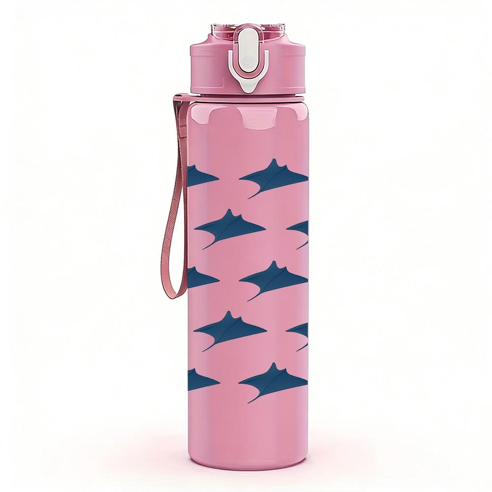 1PC Dark Blue Small School Of Fish Pattern Print 750ml Color Plastic Sports Water Bottle Leakproof Flip Straw Lid Suitable for Sports Office Home Use