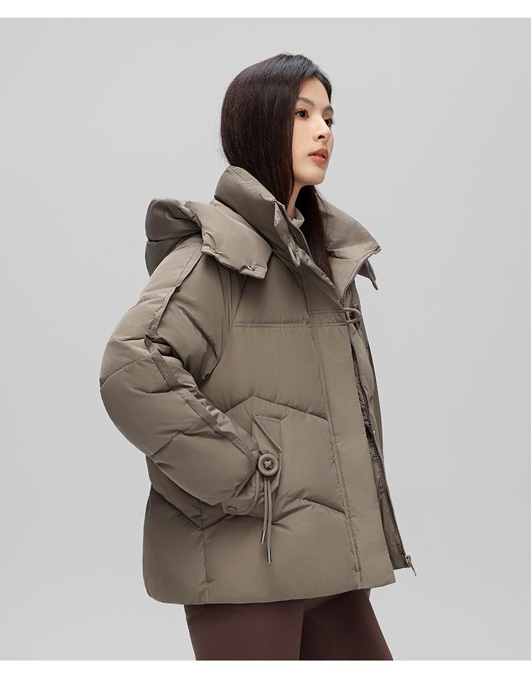 Damen Herbst- und Wintermantel Einfarbig Stehkragen Kapuze Locker Kurz Verdickt Winddicht Damenjacke
