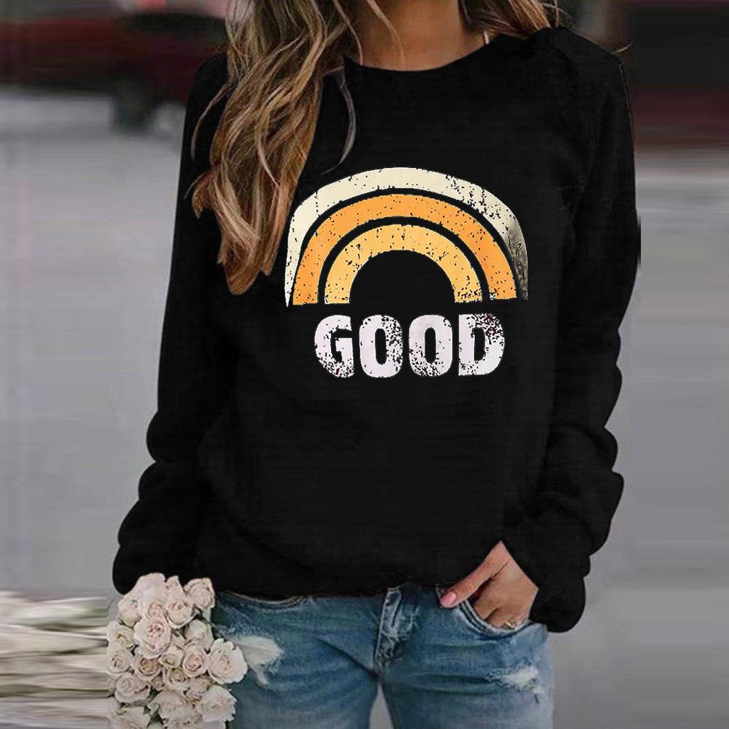 Women's Sweater Crew Neck Casual Loose Pullover Printed Long Sleeve Comfortable Long Sleeve T-Shirt