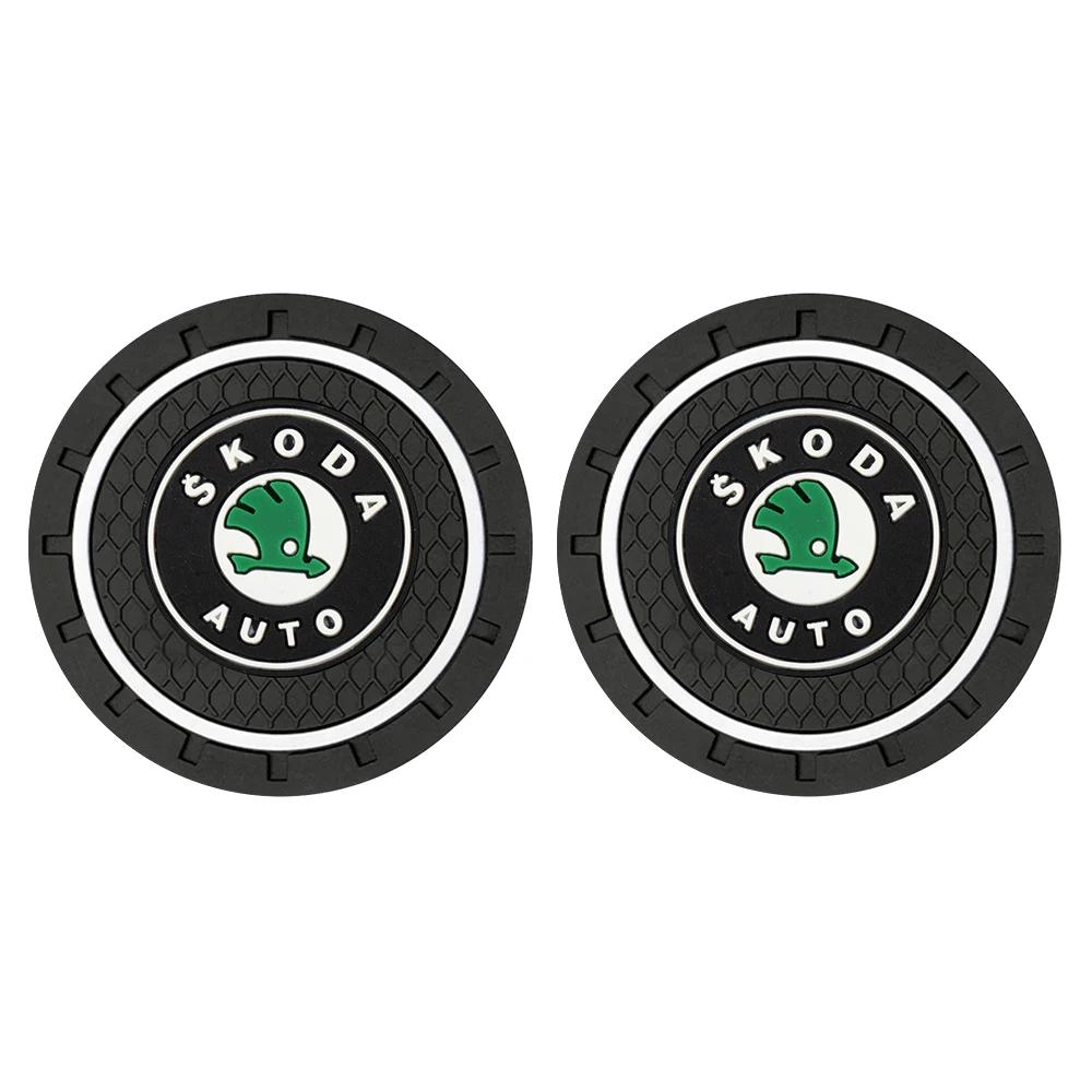 2025 New 1/2/4Pcs Car Coaster Water Cup Mat Non-Slip Pad Accessories For Skoda Rapid Scala Kodiaq Fabia Kamiq Karoq Octavia 2 3