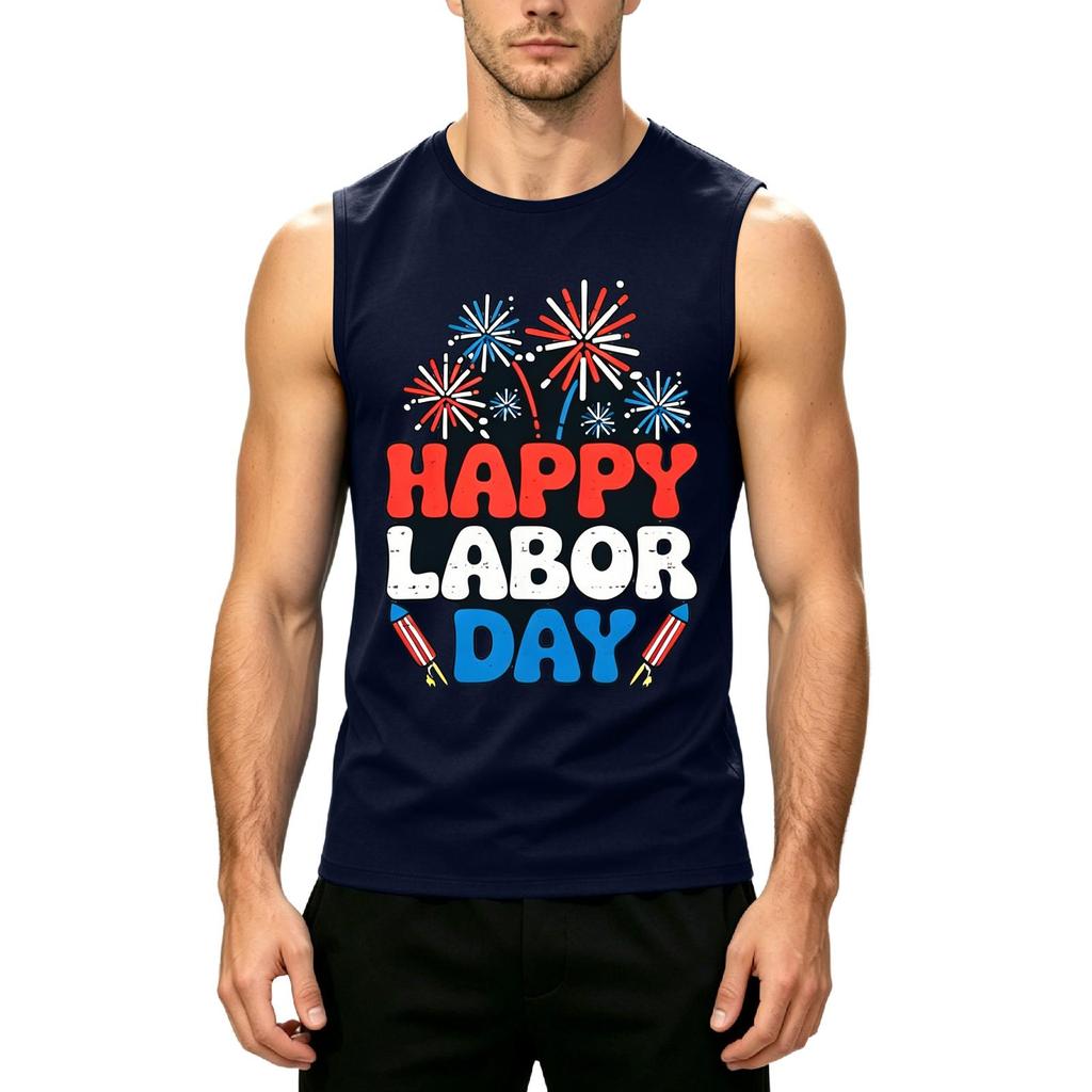 Men's Sleeveless Casual Tank Top Labor Day Graphic Print Summer Muscle Shirt Lightweight Comfortable Fit