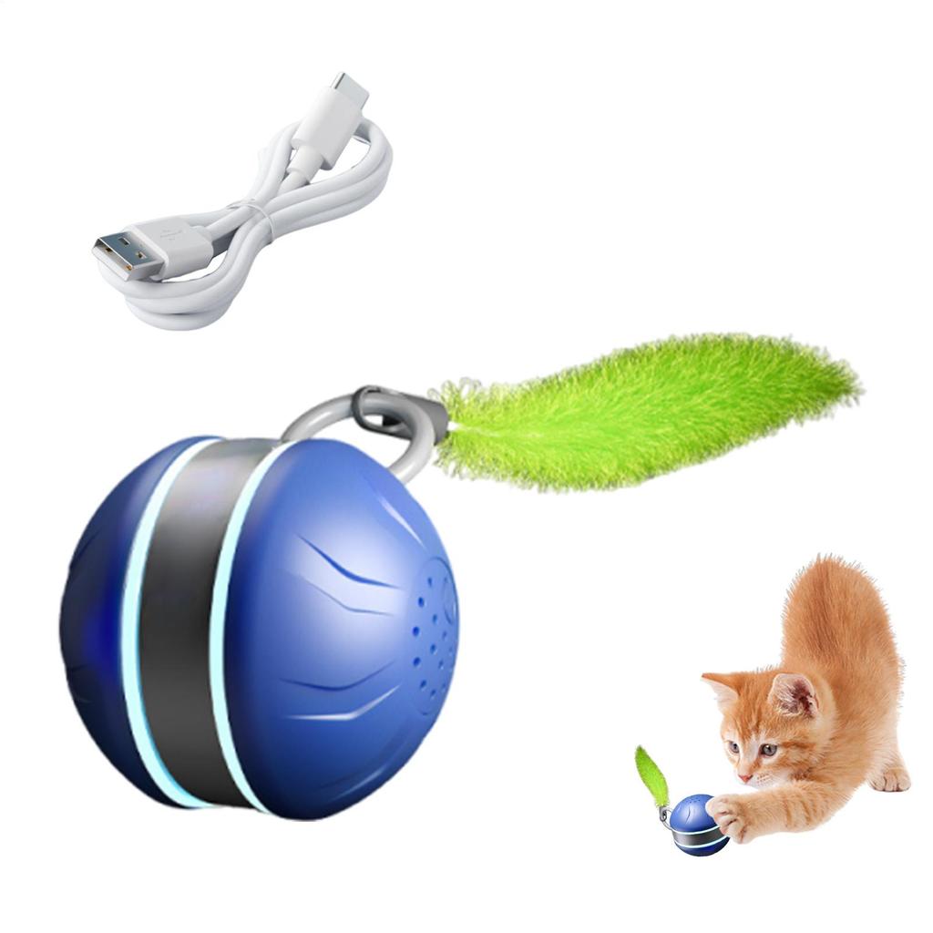 Interactive Cat Toy Ball 2-Speed Type-C Rechargeable Smart Pet Games Moving Cat Toys With Tail For Home Outdoor Play Training