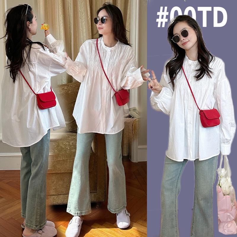 Elegant French-Style Loose Long Sleeve Maternity Shirt for Spring 2026 M