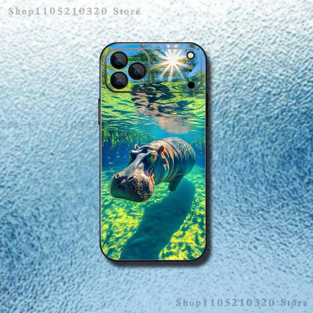 Cute Hippo Hippopotamus Phone Case For iPhone 17,16,15,14,13,12,11,Pro,Max,Plus,E,Air,Mini Protective TPU Cover