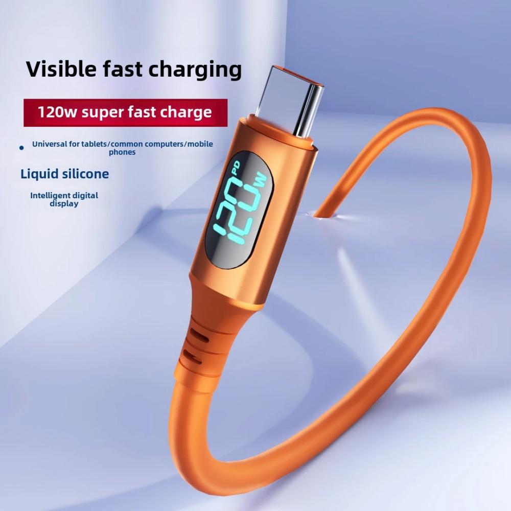 6A USB C To Type C Fast Charging Cable 120W USB To Type C LED Digital Display Cable For Samsung Huawei Xiaomi Oppo Charge Cord