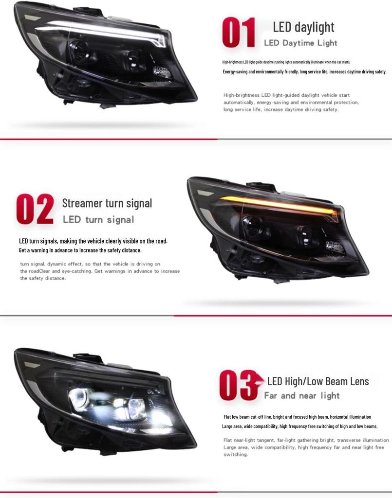 LED Headlights & Turn Signals for Mercedes-Benz V-Class, VITO, Metris, V260 - Modified for Daytime Running