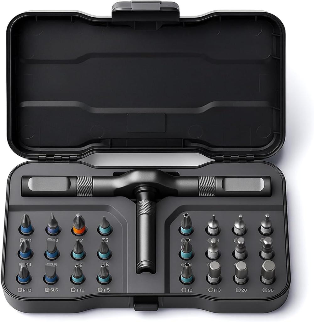 VMAN Ratchet Screwdriver S2 Magnetic 24 Interchangeable Flathead Phillips for and Bicycle Repair 24-in-1 Set, Steel, Bits, Bits, Screwdriver,