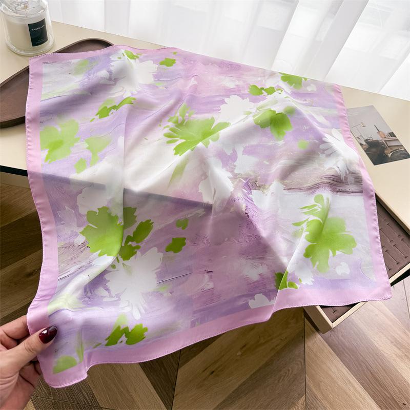 Aesthetic Garden Simulation Silk Printing Silk Scarf Small Square Scarf Premium Shawl Sunscreen Neck Scarf Headscarf Female
