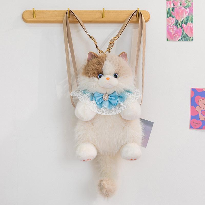 1Pcs Women Bow Cat Plush Bags Cute Realistic Ragdoll Backpacks Small Capacity Daypacks Lolita Personalized Gifts For Girls