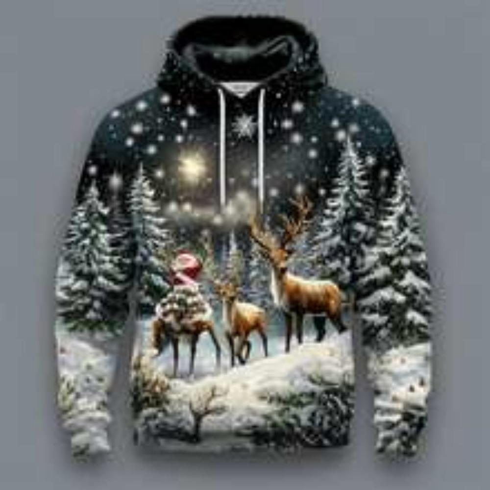 Reindeer 3D Printed Santa Claus Hoodie Men's And Women's Autumn And