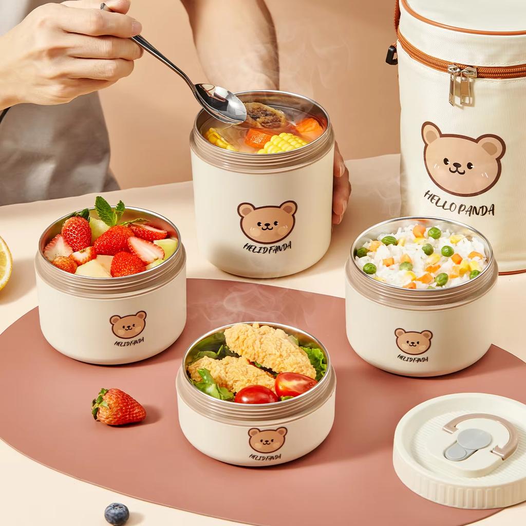 Cute Thermal Lunch Box for Kid Student School Portable Leak-proof 304 Stainless Steel Keep Warm Food Container Microwave Safe