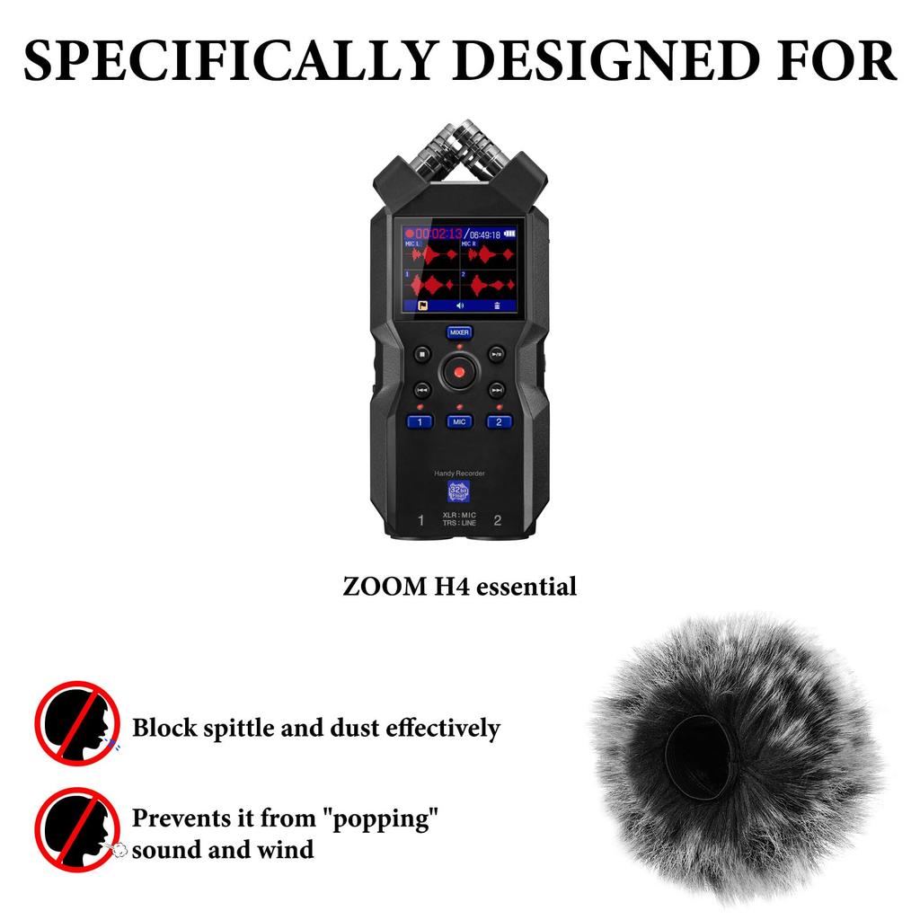 Geekria Fur Microphone Windscreen for Creators, Compatible with ZOOM H4 Essential, Deadcat Microphone Windmuff, Microphone Windscreen, Windjammer,