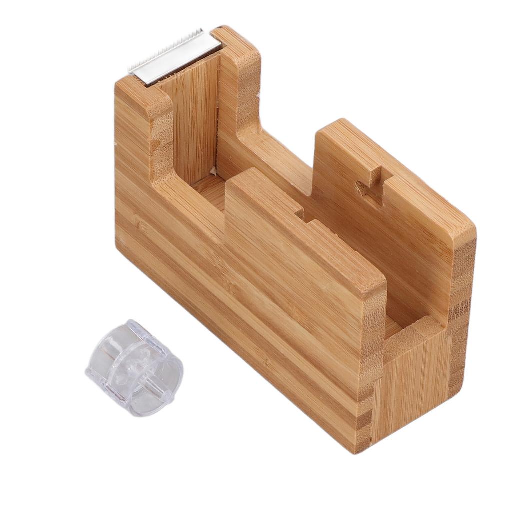 Desktop Tape Dispenser Bamboo Wood Tape Cutter Holder Adhesive Roll Base Stationery Tool