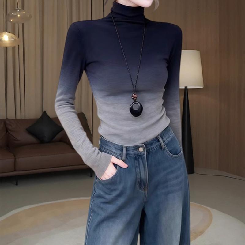 Gradient Color High-Neck Slimming Base Layer Top for Women - Korean Fashion Autumn/Winter Chic Design