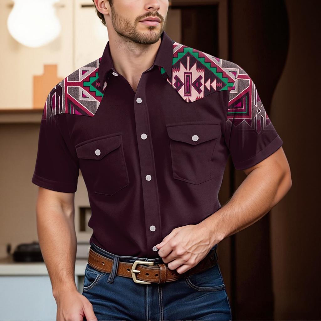 Men'S Fashionable Lapel And Shoulder Length Short Sleeved Casual Top