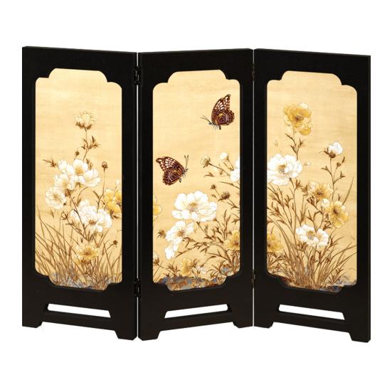 Yousheng Mini Floral Folding Screen Rustic 3 Panel Room Dividers Chinese Style Vintage Desktop Folding Screen Feng Shui Ornaments for Home Table Decor