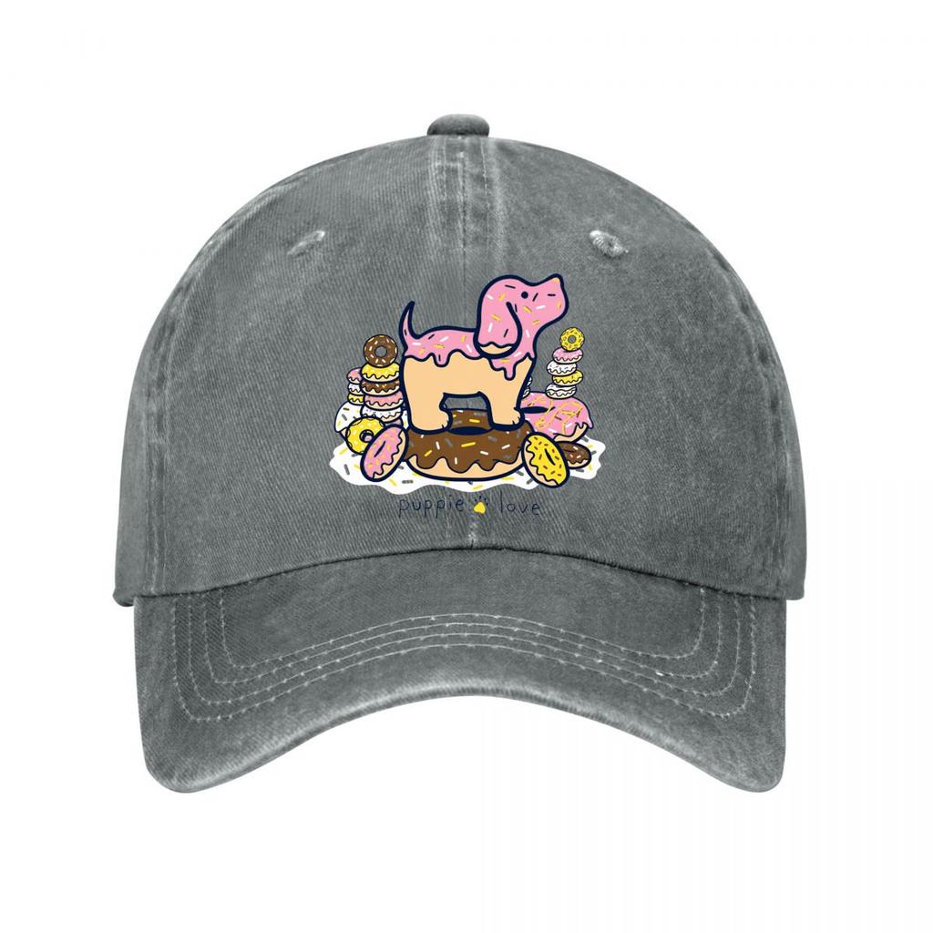Puppie Love Dog Donut Dessert Pink Graphic Washed Baseball Cap Outdoor For Womens Unisex FeUnisex