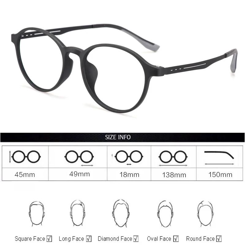 CLLOIO Ultra-light TR90 Anti Blue Ray Reading Glasses Men Women Classic Round Titanium Legs Myopia Prescription Optical Eyewear