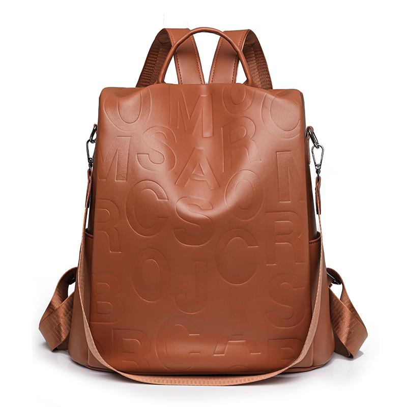 Large Capacity Backpack Women's Letter Backpack Soft Leather Travel Bag Multifunctional Shoulder Bag