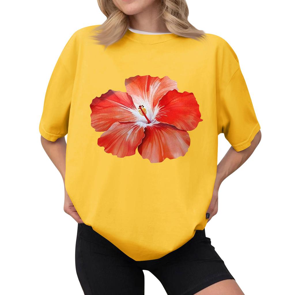 Women's Casual Printed T-Shirt Round Neck Pullover Short Sleeve Top