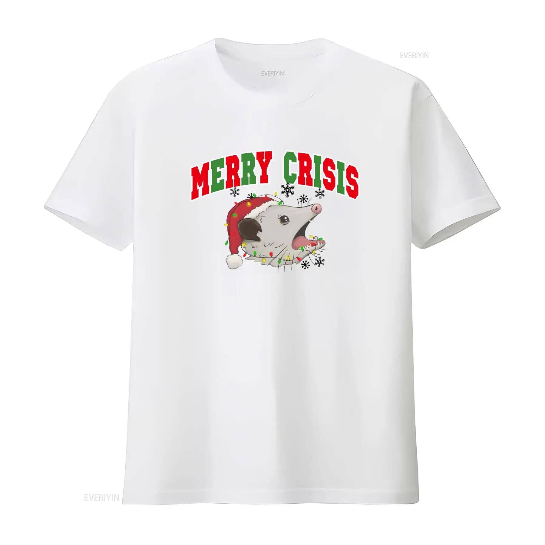 

Merry Crisis Opossum Funny Christmas T Shirt Festive Design with Lights and Santa Hat vintage Washed streetwear fashion 5XL різнокольоровий