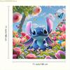 Stitch Cartoon Shower Curtain, Adorable Garden Scenery Design with Butterfly Patterns, Romantic Bathroom Decor in Vibrant Colo