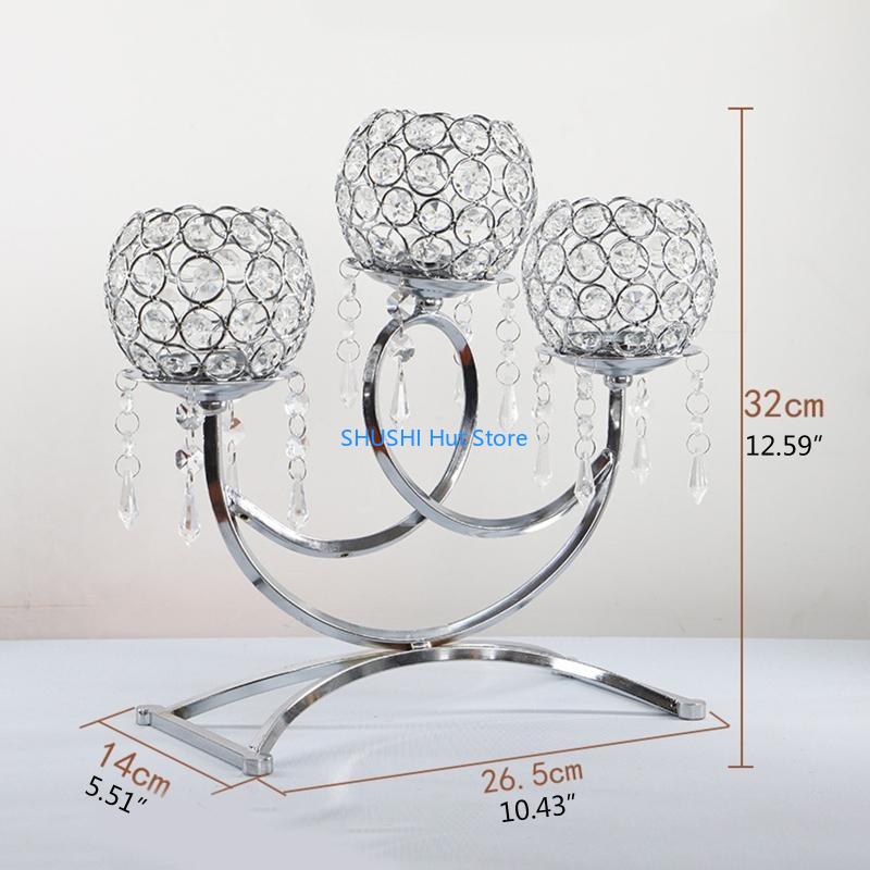 Crystal 3 Arms Candlestick Holders Ornaments Table Centerpieces for Wedding D57B