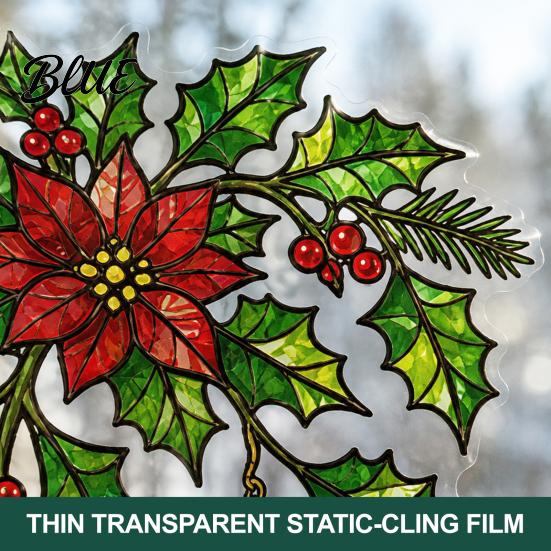 Translucent Glass Decoration 2Pcs Christmas Static Window Clings Corner Wreath No‑Glue Decals with Holly Festive Home Decor Xmas Balls Bow