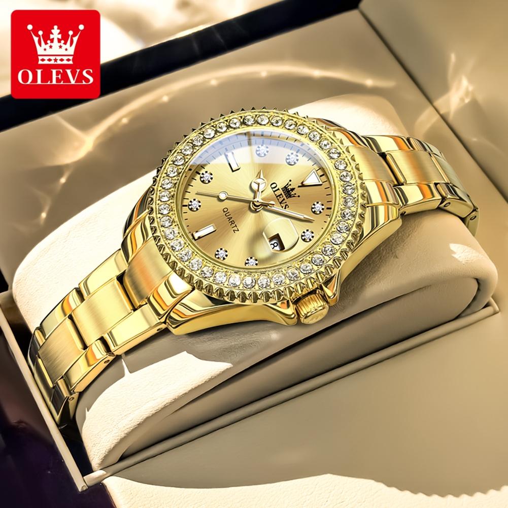OLEVS Original Elegant Quartz Watch Waterproof Stainless Steel Womens WatchDate Ladies Watch Bracelet Set Box Gifts 9945