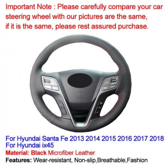 Car Steering Wheel Cover Hand Sewing Microfiber For Hyundai Santa Fe 2013-2018