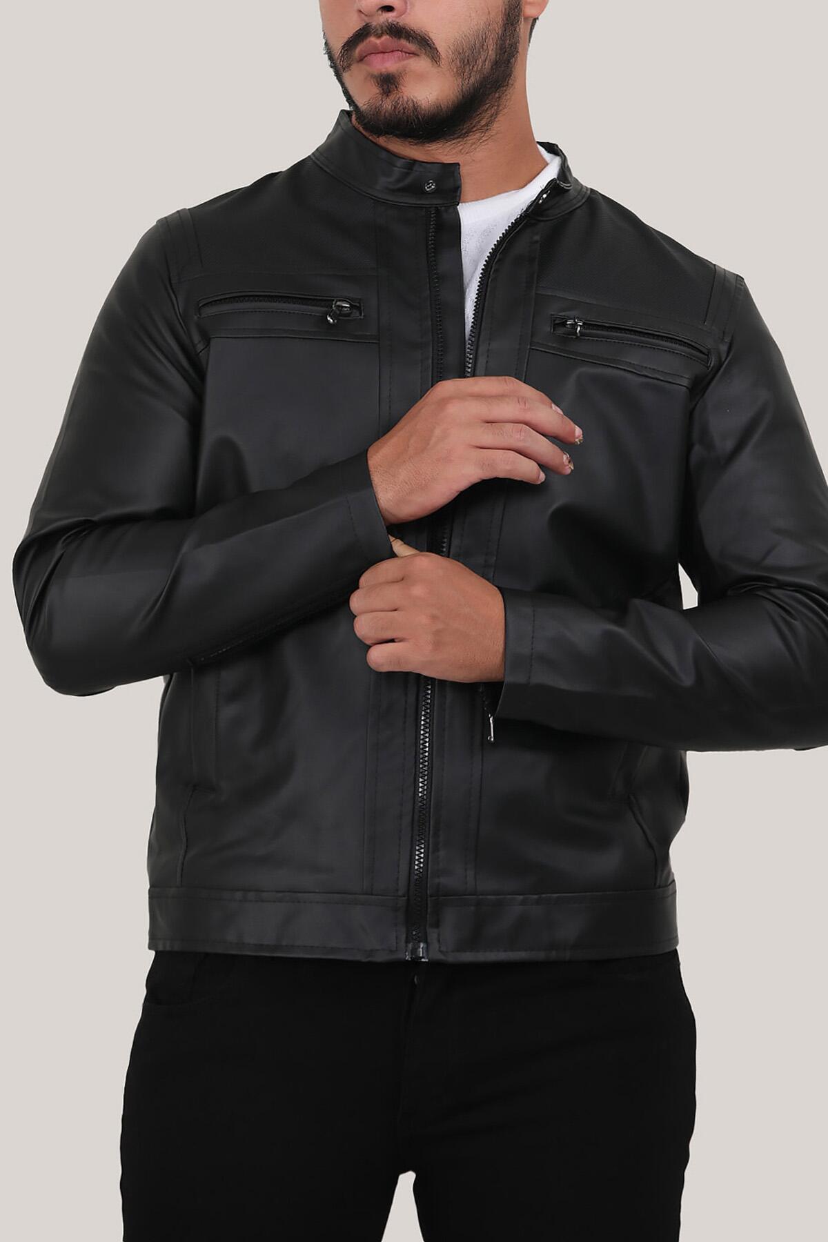 

Мужское кожаное пальто с воротником S чёрный